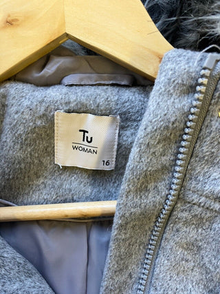 tu coat grey fur hood size 16