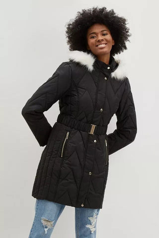 DOROTHY PERKINS Recycled Zig Zag Quilted Long Padded Coat