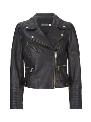 Mint Velvet Leather Zip Biker Jacket, Black