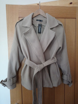 Boohoo belted wool look short trench coat