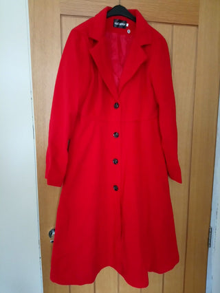 Ladies Red Long Line Coat