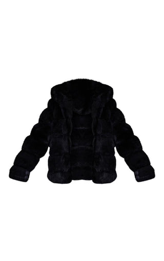 PLT Black premium hooded faux fur bubble coat