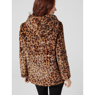 Helene Berman Hooded Leopard Faux Fur Coat with Zip