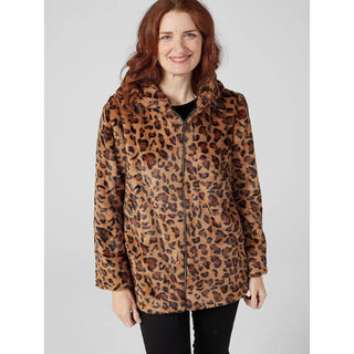 Helene Berman Hooded Leopard Faux Fur Coat with Zip