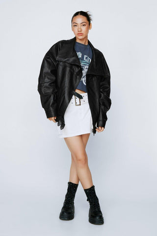 Nasty gal Oversized Shawl Lapel Faux Leather Biker Jacket