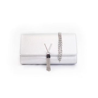 Valentino Bags Divina foldover tassel detail cross body bag in silver