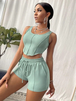 SHEIN Slayr Solid Tank Top & Drawstring Waist Shorts Set