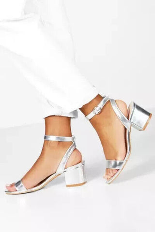 Boohoo Silver Metallic Basic Low Block Barely There Heels