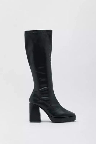 NastyGal Faux Leather Knee High Platform Sock Boots