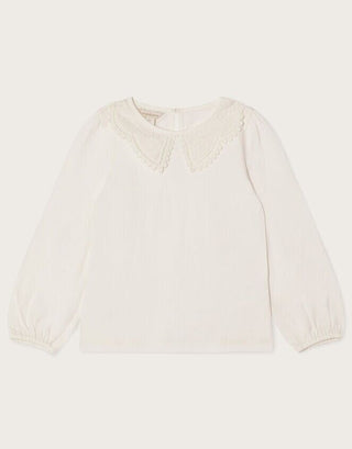 Monsoon Lace collar long sleeve kids top ivory