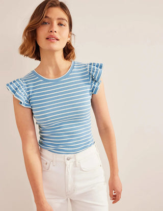 Boden Crew Neck Ribbed Flutter Top