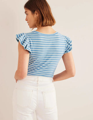 Boden Crew Neck Ribbed Flutter Top