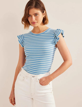 Boden Crew Neck Ribbed Flutter Top