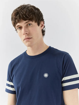 Pretty Green Waterfall Stripe Sleeve Tshirt Navy