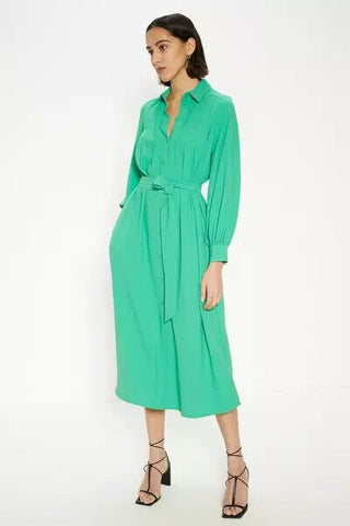 OASIS Crepe Pin-tuck Belted Shirt Dress