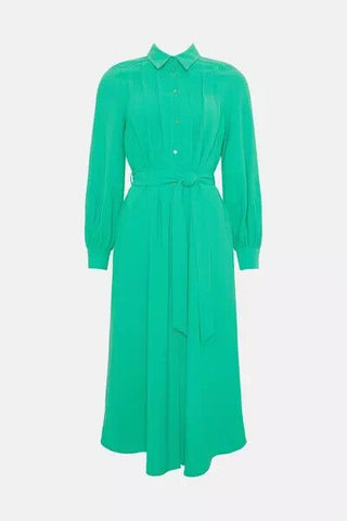 OASIS Crepe Pin-tuck Belted Shirt Dress