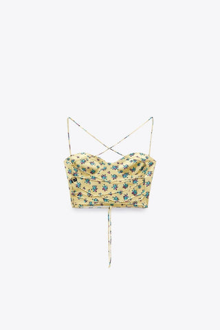 Zara Yellow Floral Crop Corset Top