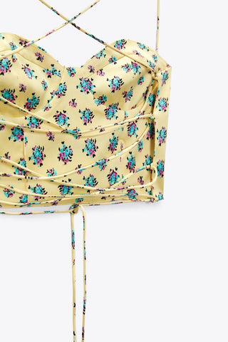 Zara Yellow Floral Crop Corset Top