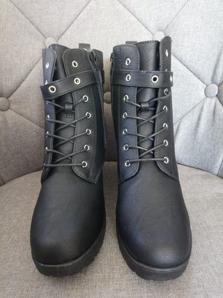 Boohoo Wide Fit Buckle Lace Up Chunky Hiker Boots