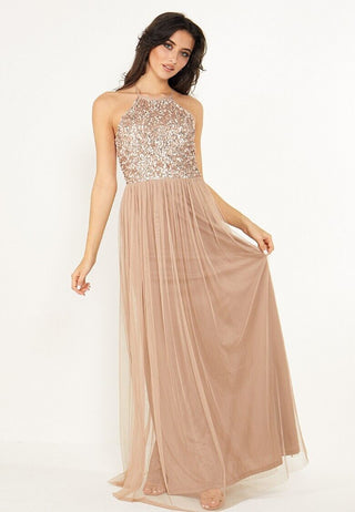 Angel Eye Bridesmaid Embellished Halter Neck Maxi Dress