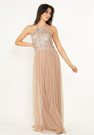 Angel Eye Bridesmaid Embellished Halter Neck Maxi Dress