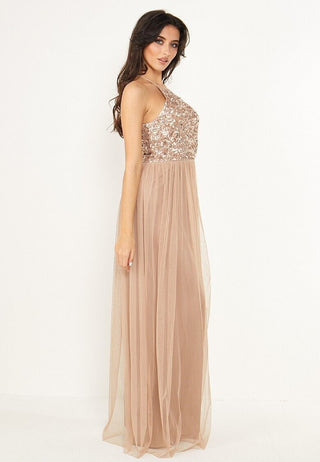 Angel Eye Bridesmaid Embellished Halter Neck Maxi Dress