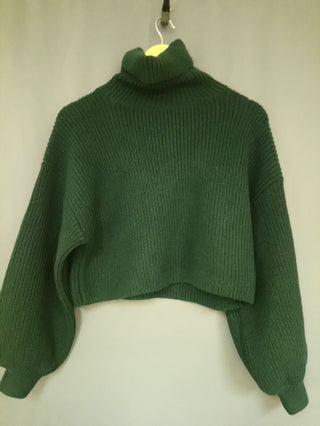 Monki cropped turtleneck knitted jumper in dark green - Small