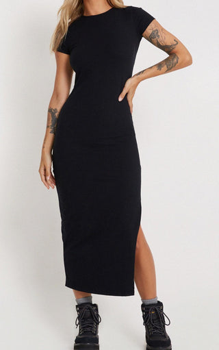 MOTEL Kasor Short Sleeve Maxi Dress In Black XXS