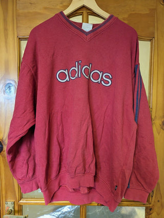 Vintage Adidas Sweatshirt - Red with Navy Stripe - L