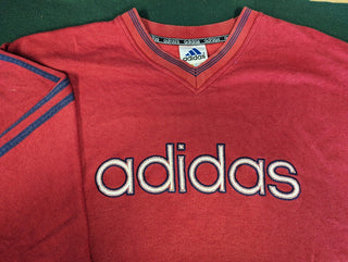 Vintage Adidas Sweatshirt - Red with Navy Stripe - L