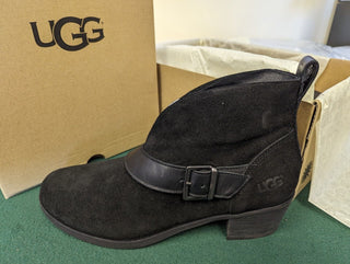 UGG Wright Belted Leather Boots - Black Suede UK7.5