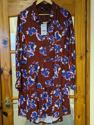 Next Floral Print Dress - Rust Brown Size 14