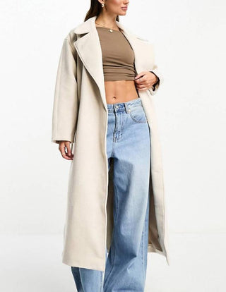 ASOS Edition belted longline wool mix coat in cream uk 14