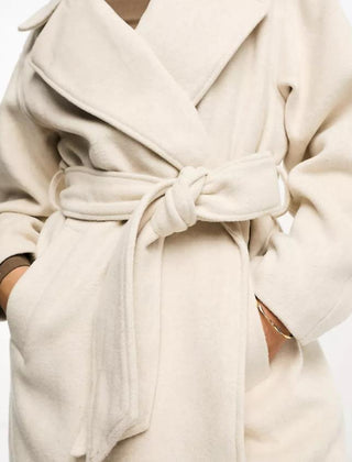 ASOS Edition belted longline wool mix coat in cream uk 14