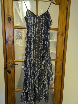 Next Ruffle Frill Maxi Dress Navy Blue Tie-dye uk8