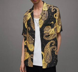 All Saints Gato Paisley Print Short Sleeve Shirt - Jet Black M