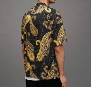 All Saints Gato Paisley Print Short Sleeve Shirt - Jet Black M