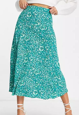 ASOS Whistles bias cut midi skirt in green peony print UK14