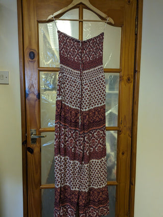 Next SHIRRED BANDEAU Jumpsuit - Red Burgundy Woodblock 8