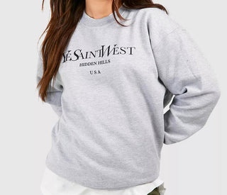 BOOHOO GREY MARL YE SAINT WEST SLOGAN OVERSIZED SWEATSHIRT S