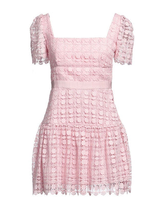 Self-Portrait Petal Lace Mini Dress Square - Pink UK 8