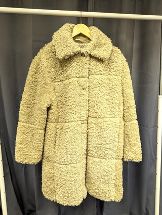 H&M TEDDY COAT BEIGE UK SIZE M