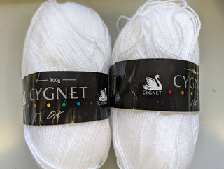 2x Cygnet White Double Knitting Yarn - 100g