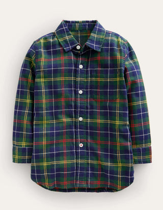 Boden Brushed Flannel Shirt - Green Navy and Yellow Check 4-5year