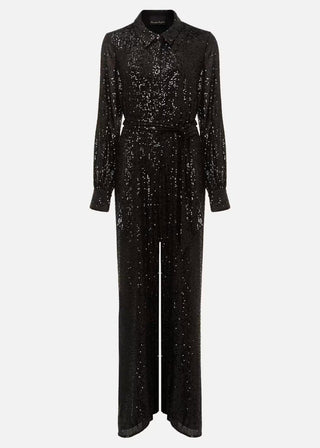 Phase Eight Alessandra Sequin Shirt Jumpsuit - Black UK12