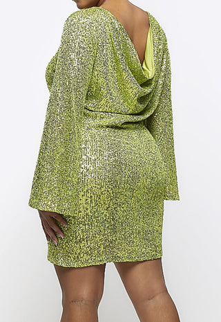 River Island Plus Sequin Bodycon Mini Dress - Lime Green UK18