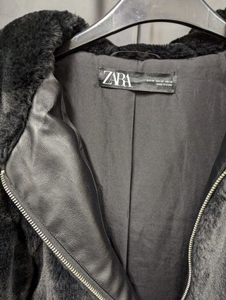 Zara Faux Fur Hooded Jacket - Black XS