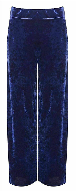 WOMANS PLAIN VELOUR VELVET ELASTICATED WIDE LEG TROUSER LADIES POCKET PALAZZO