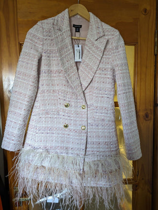 Karen Millen Tweed Feather Feather Blazer Dress - Blush 10