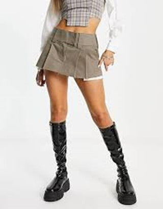 Basic Pleasure Mode ultra mini skirt kilt with exposed pockets in beige